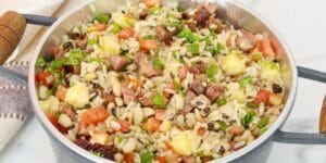 Baião de Dois com Queijo Coalho e Bacon