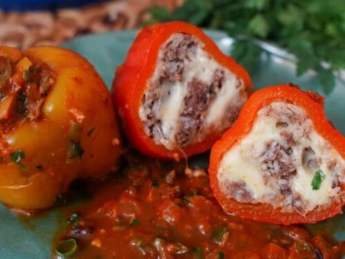 Pimentão Recheado Com Carne Moída e Arroz