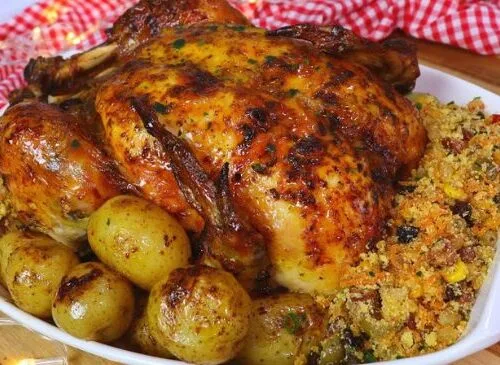Frango Assado Recheado com Tempero Especial