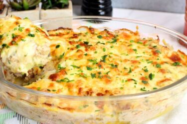 Atum gratinado com batata cremoso e dourado