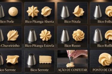 Aplicação de recheio com bico de confeitar pitanga no topo de um brigadeiro gourmet