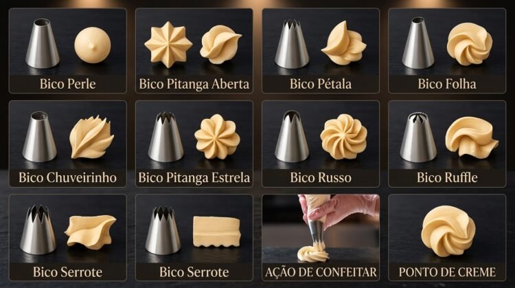 Aplicação de recheio com bico de confeitar pitanga no topo de um brigadeiro gourmet