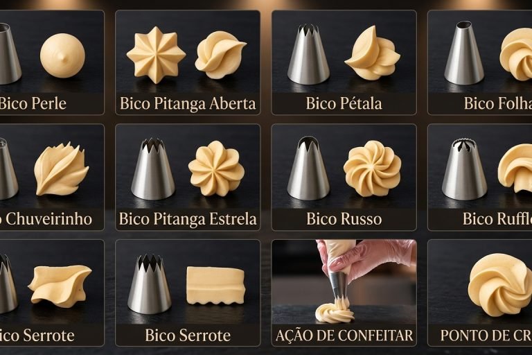 Bicos de confeitar para brigadeiro gourmet Aplicação de recheio com bico de confeitar pitanga no topo de um brigadeiro gourmet