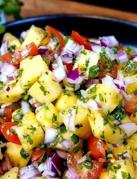 Vinagrete de abacaxi colorido servido em tigela